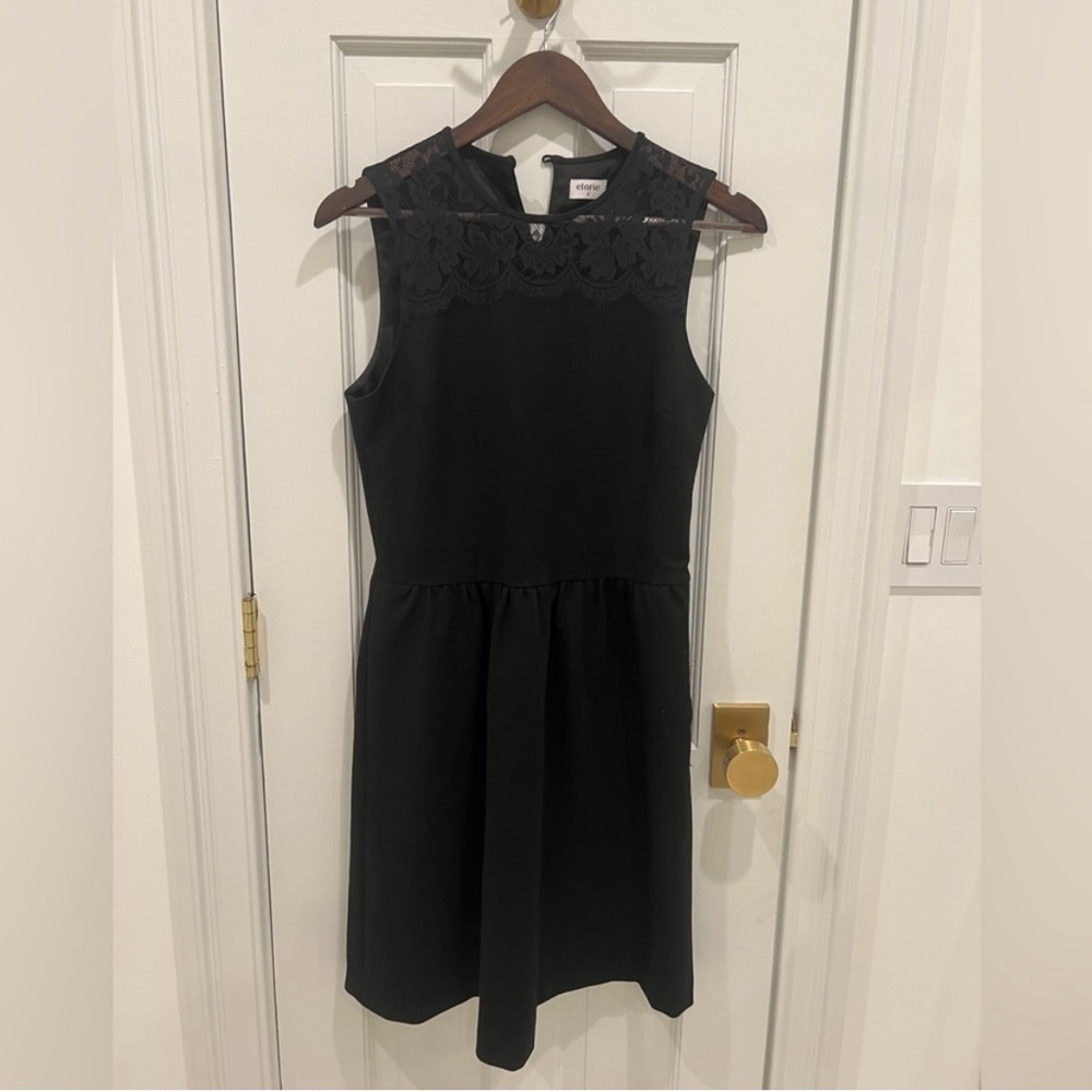Elorie Black Lace Illusion Fit & Flare Cocktail Dress Size M
